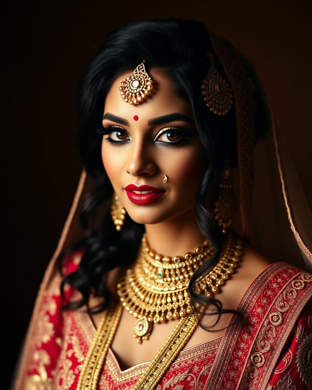 Bridal makeup transformation with gold jewellery