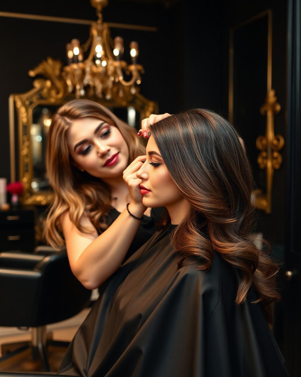 Stylist finishing a hair colour service