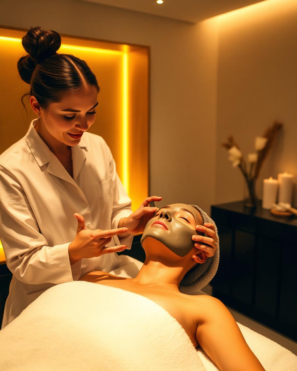 Facial treatment in progress in a spa room
