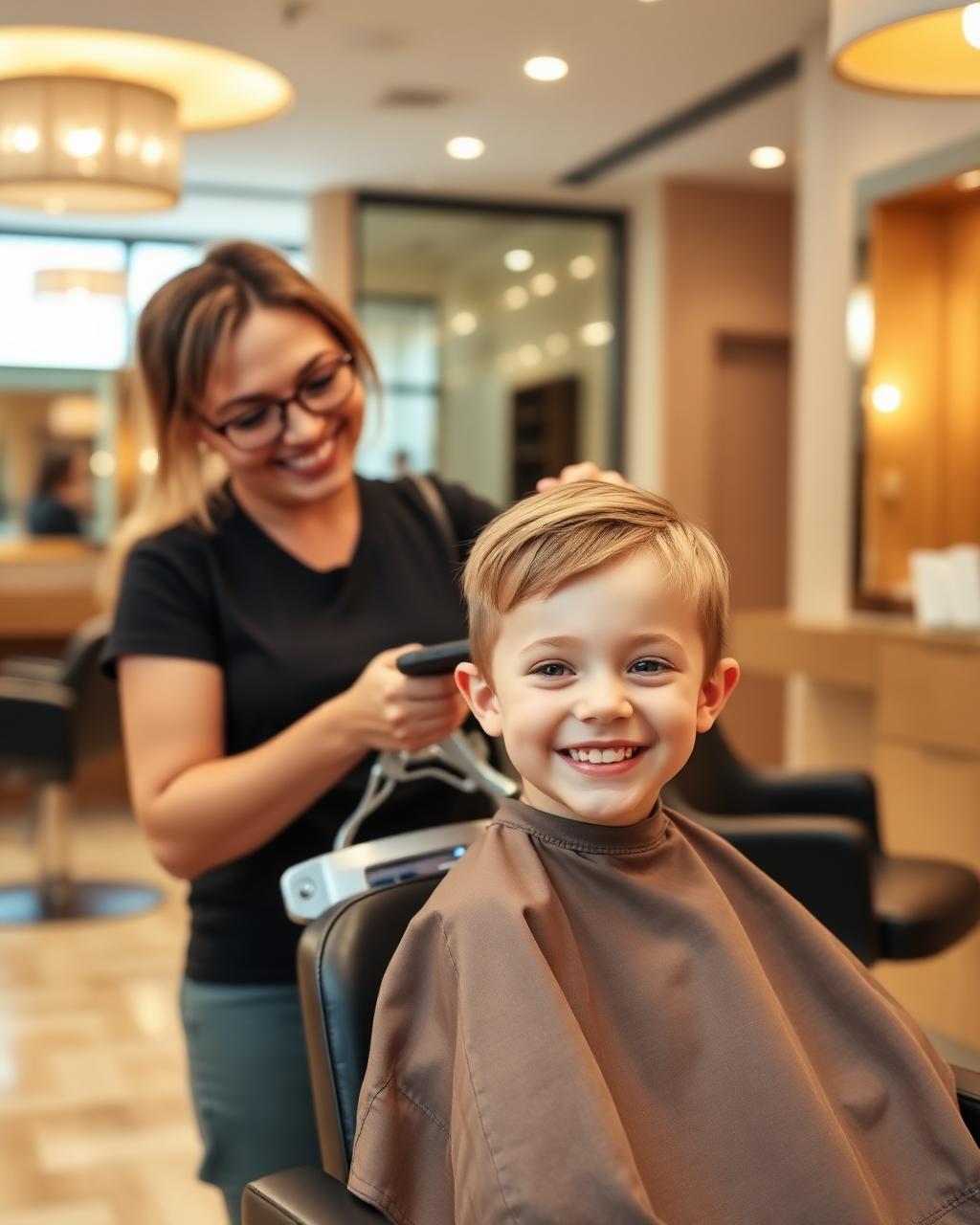 Child smiling during a haircut